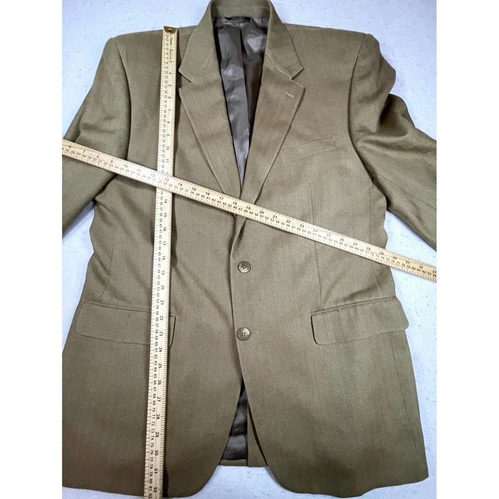 Chaps Ralph Lauren Blazer Jacket Men Tan Silk Herringbone Sport Coat Notch Lapel